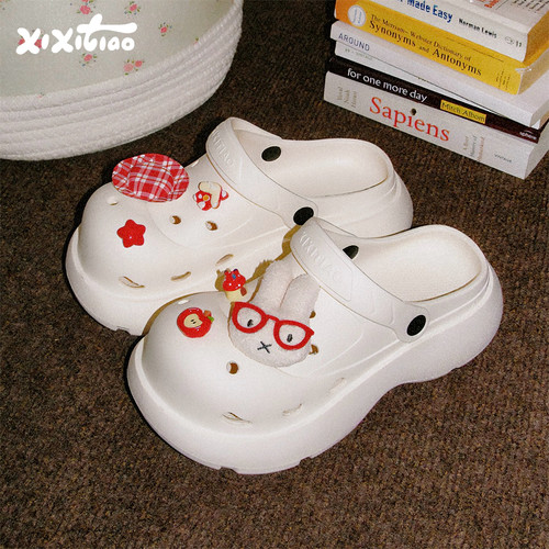 细细条ins创意眼镜兔子洞洞鞋