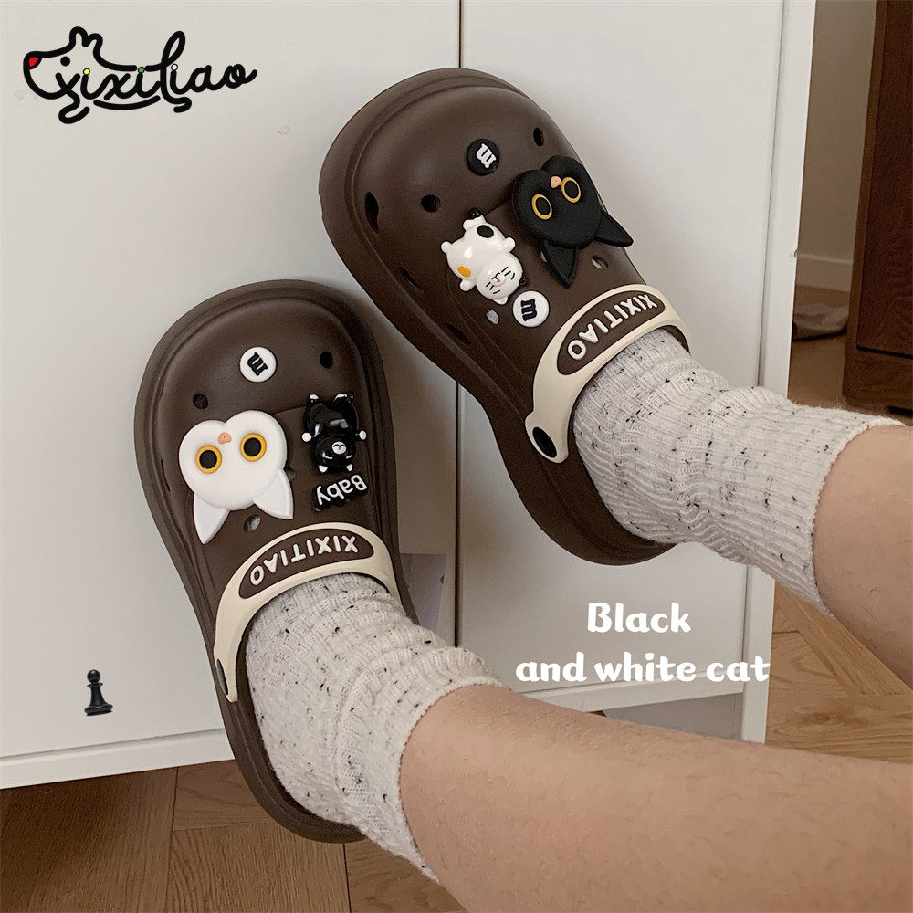 细细条 街头时尚拼色拿铁色凉拖鞋夏季女士黑白小猫洞洞鞋沙滩鞋,女鞋,洞洞鞋,淘宝优惠券,粉丝福利购,淘宝优惠卷