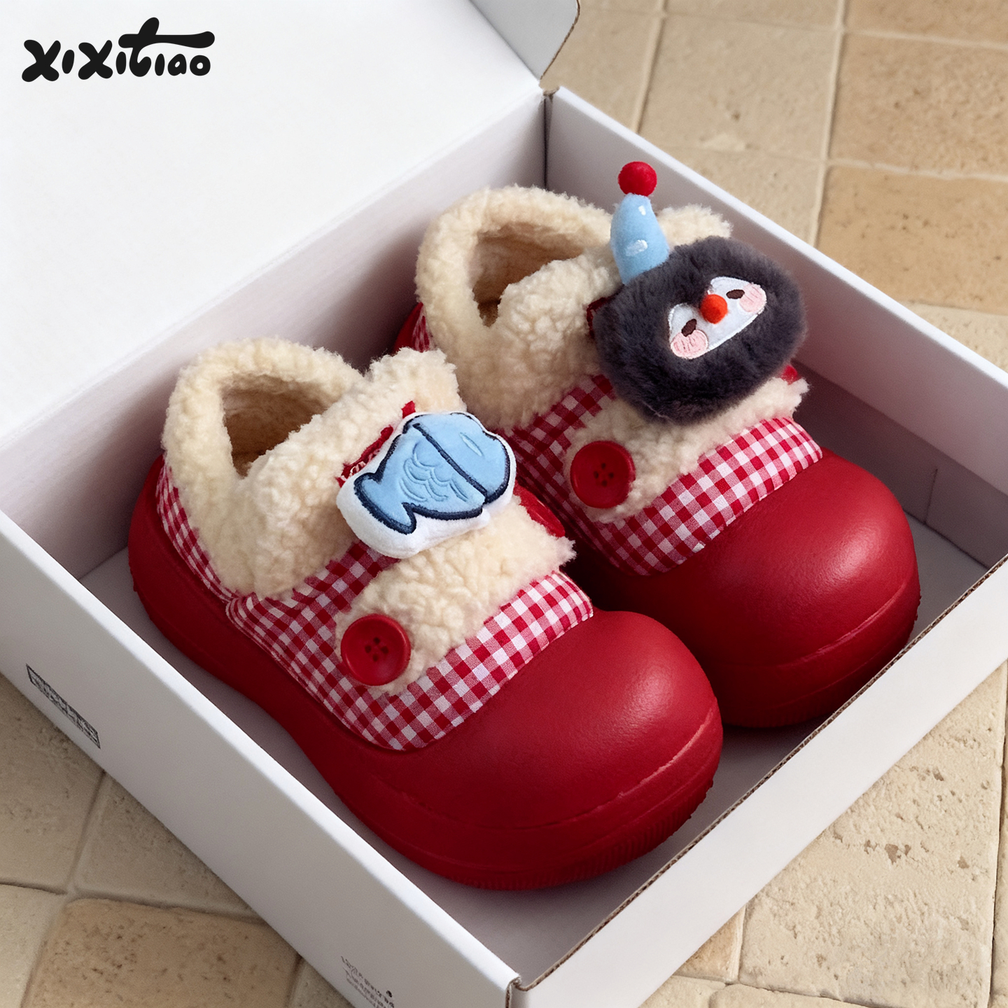 细细条企鹅小鱼可爱面包鞋女