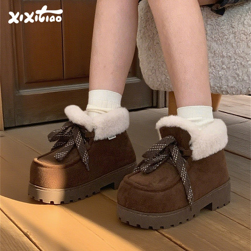 细细条时尚系带短筒雪地靴女