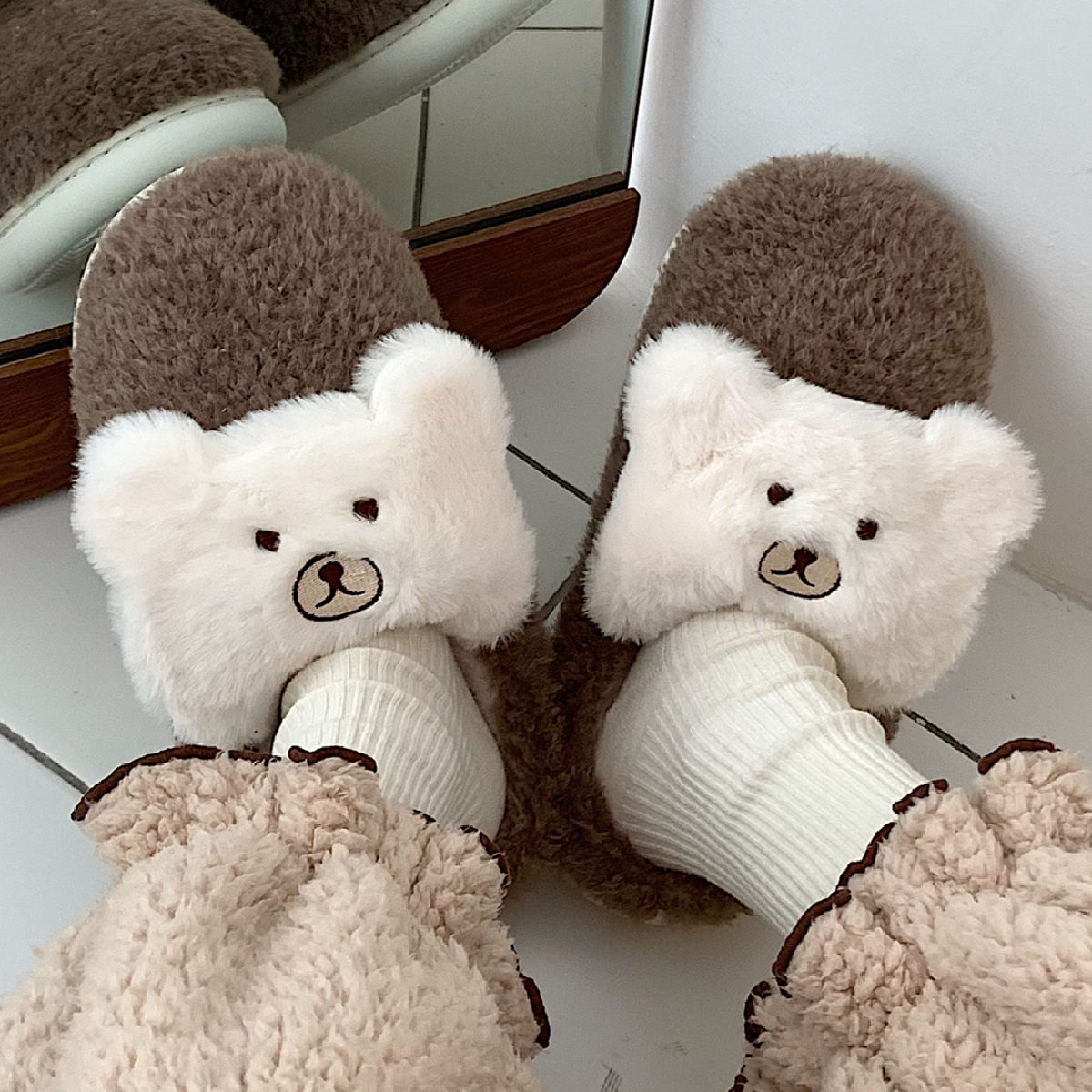 细细条情侣居家保暖包头棉拖鞋