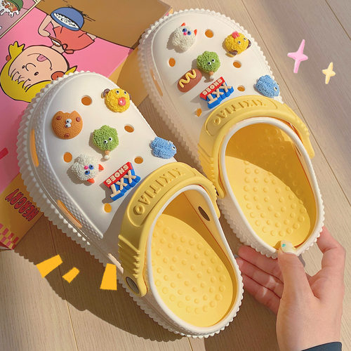 细细条卡通可爱怪兽沙滩凉拖鞋