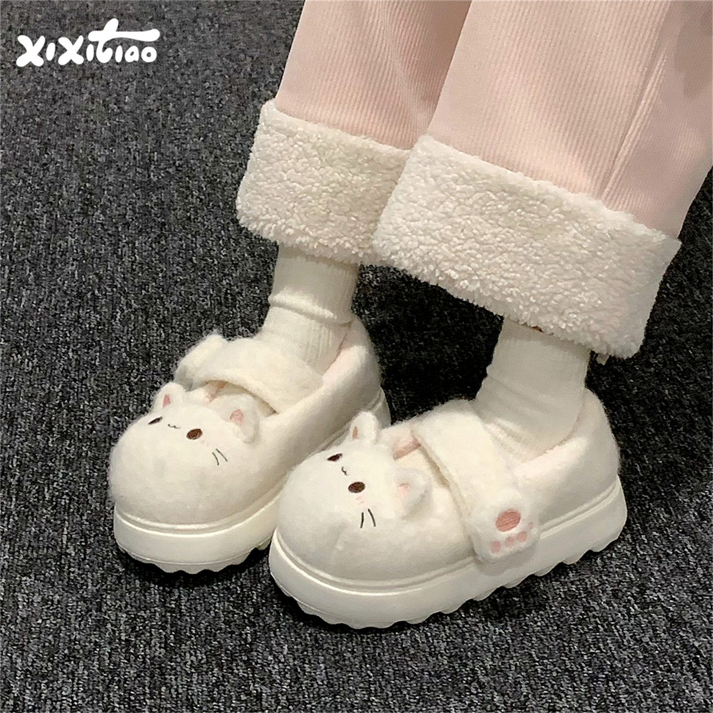 细细条 冬魔术贴玛丽珍棉鞋女软萌小猫爪防滑学生lolita鞋豆豆鞋,女鞋,棉鞋,淘宝优惠券,粉丝福利购,淘宝优惠卷