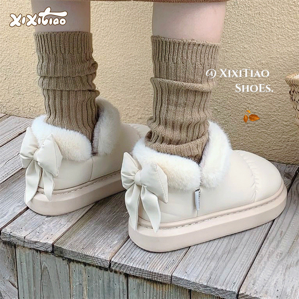 细细条高级感蝴蝶结甜美棉鞋