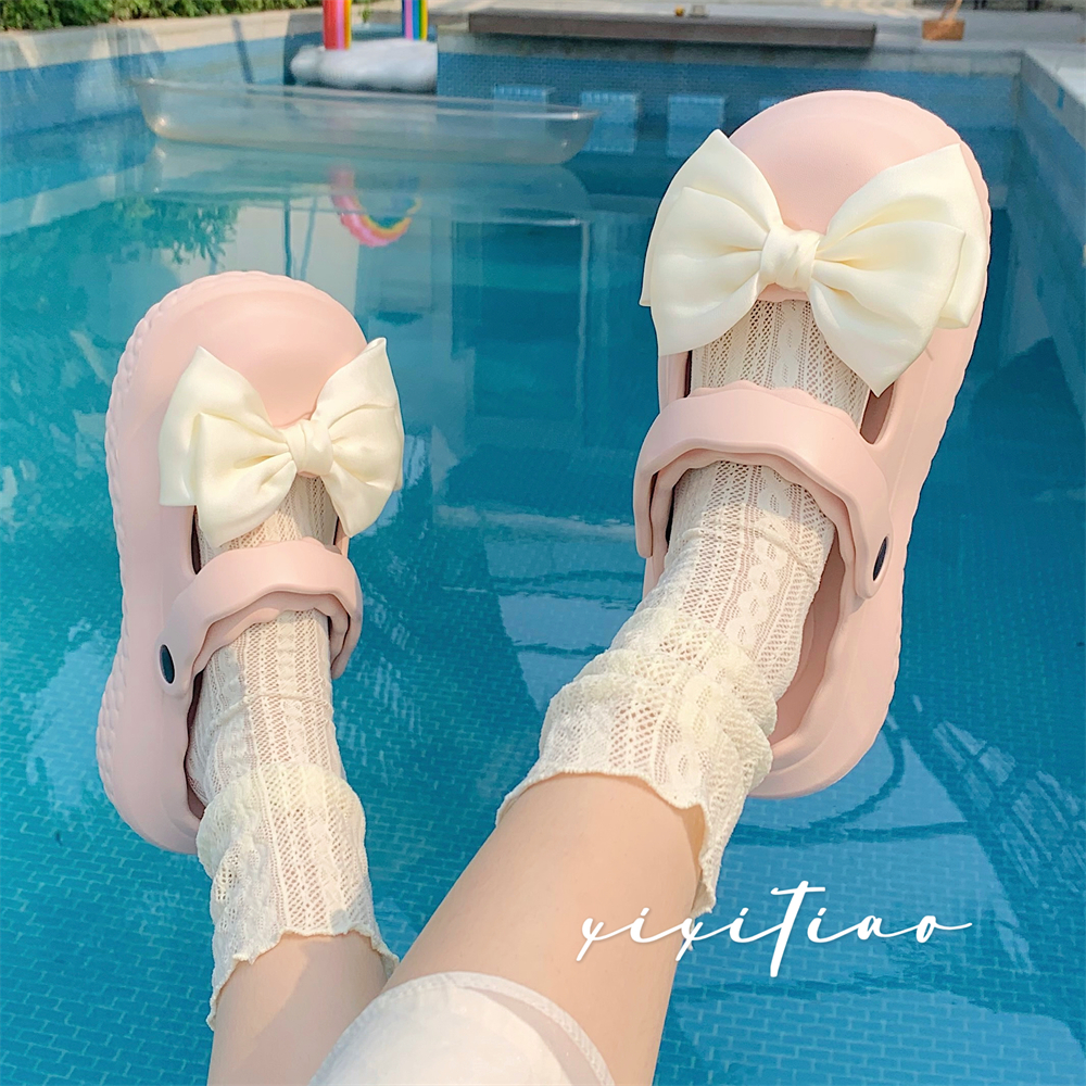 细细条仙女风蝴蝶结沙滩凉拖鞋