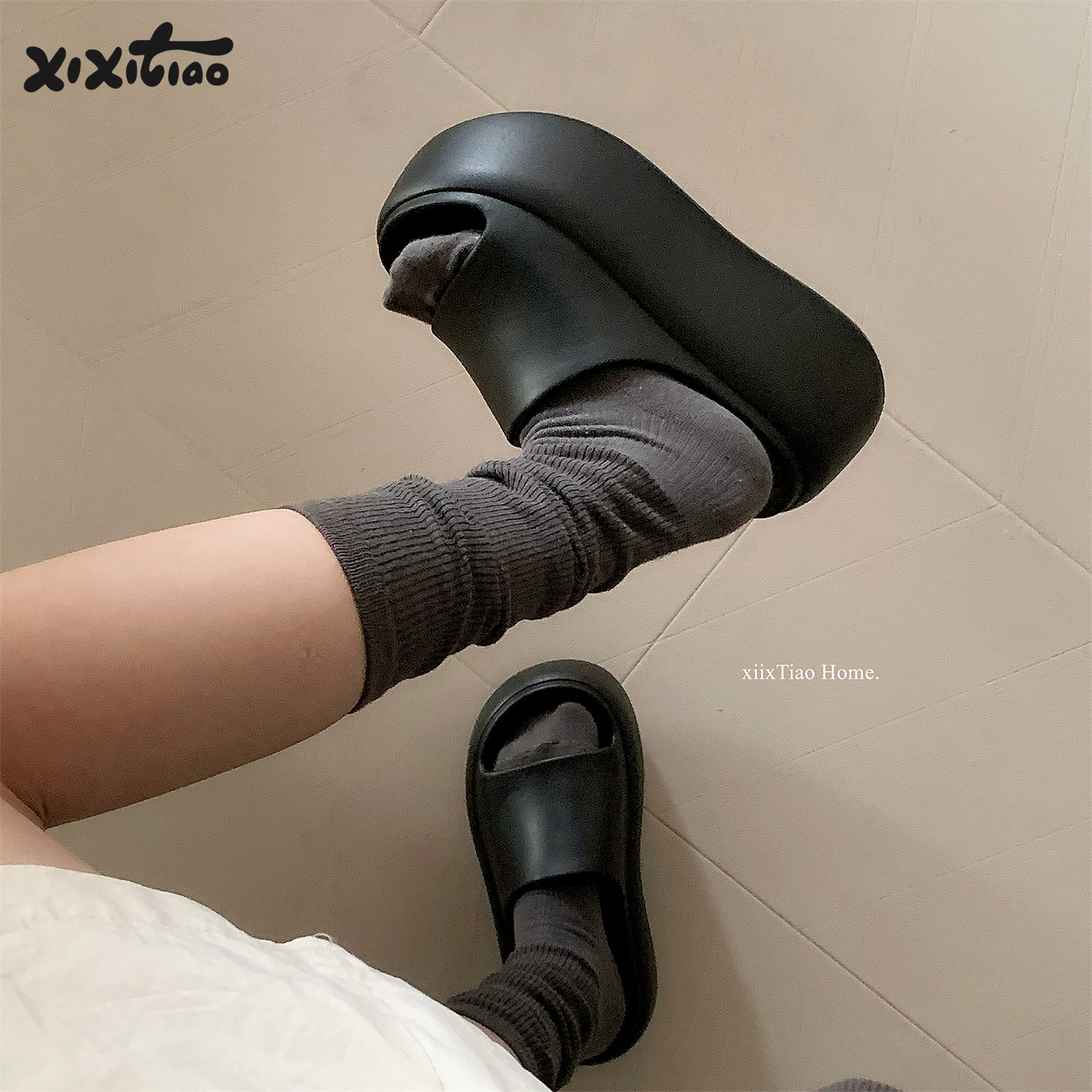 细细条增高8cm厚底足弓拖鞋女图片