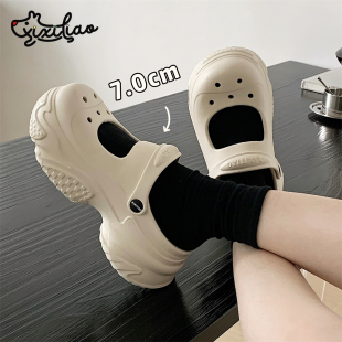 新款 细细条 2024夏季 增高厚底玛丽珍洞洞鞋 女士外穿包头凉拖 时尚