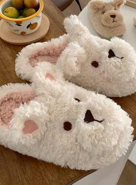 细细条 少女心可爱卡通毛绒绒棉拖鞋女冬室内防滑保暖月子棉鞋ins