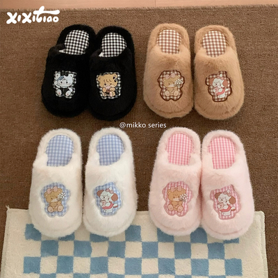 细细条mikko联名卡通棉拖鞋女