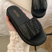 外穿百搭厚底凉拖鞋 细细条 网纱拖鞋 女ins仙女风甜美夏季 韩版 时尚