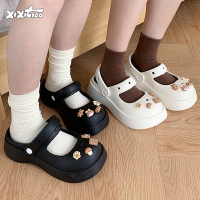 细细条可爱卡通包头半拖鞋女