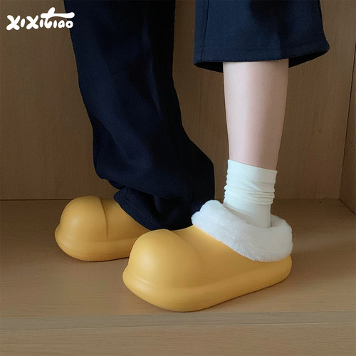 细细条增高室内外毛毛棉拖鞋女