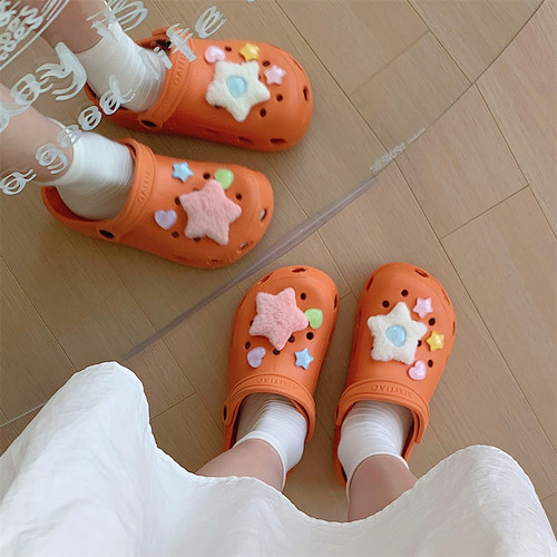 细细条可爱少女心毛绒星星洞洞鞋
