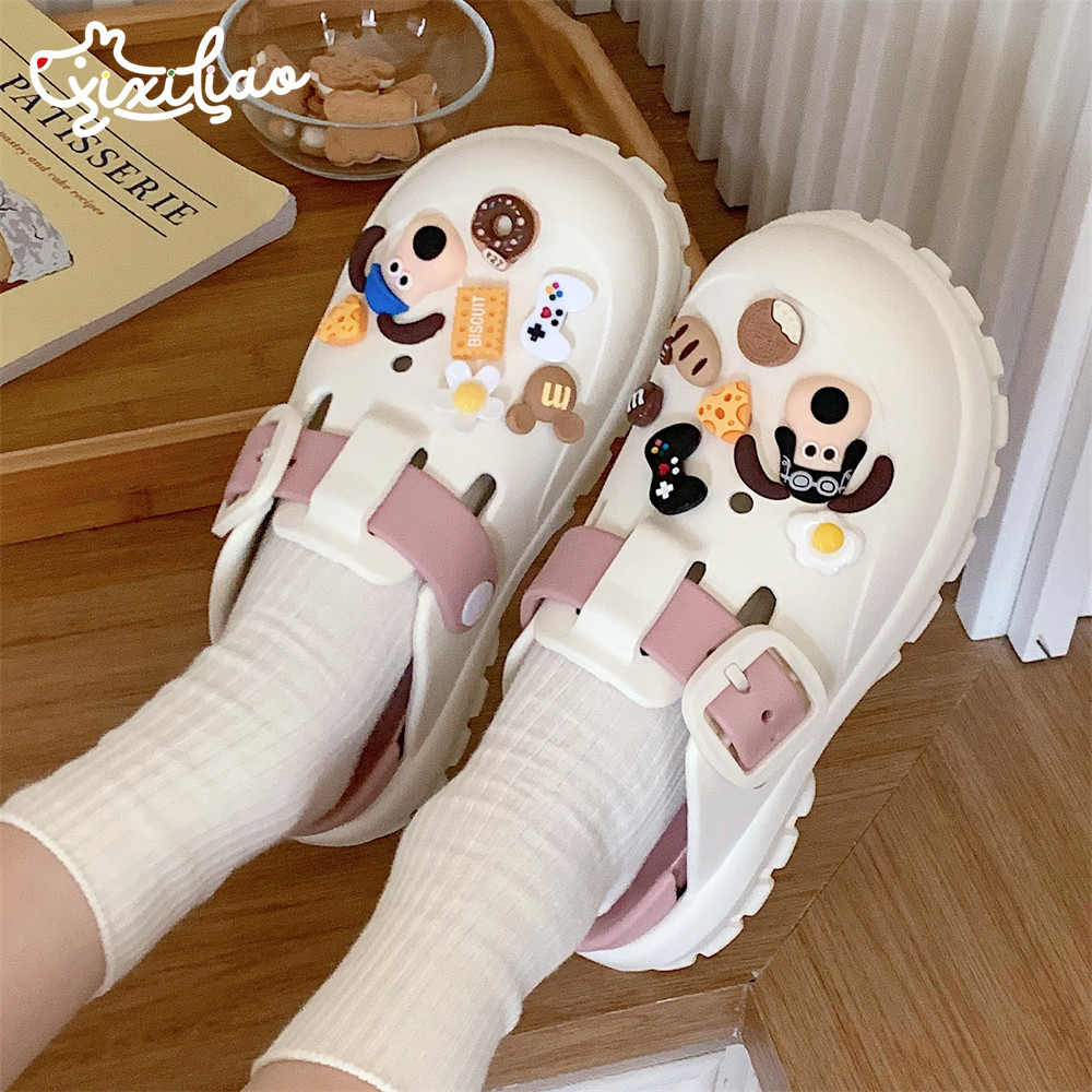 细细条 日系可爱狗狗包头拖鞋女时尚拼色夏季学生户外沙滩洞洞鞋,女鞋,洞洞鞋,淘宝优惠券,粉丝福利购,淘宝优惠卷