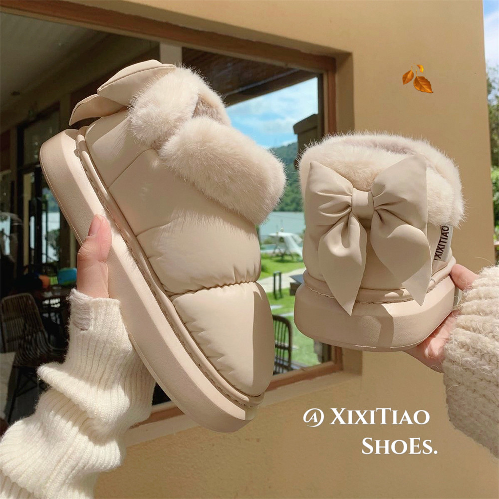 细细条少女心蝴蝶结加厚雪地靴