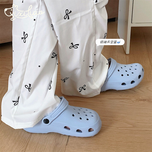 细细条eva软底舒适纯色洞洞鞋