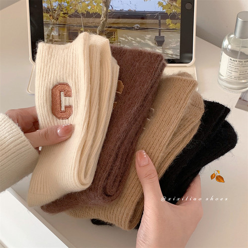细细条保暖毛绒绒堆堆袜中筒袜女