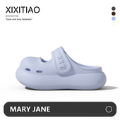 细细条 ins 厚底休闲户外穿凉鞋 可爱圆头魔术贴玛丽珍凉拖鞋 女夏季