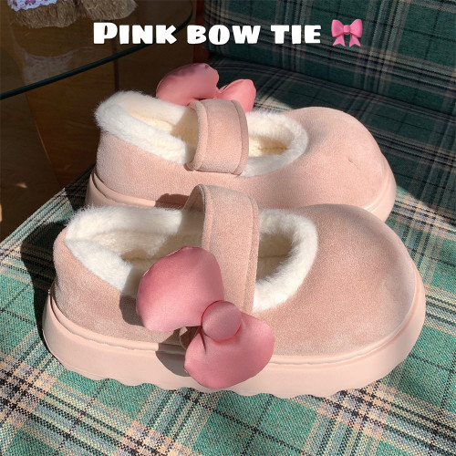 细细条甜美蝴蝶结玛丽珍棉鞋