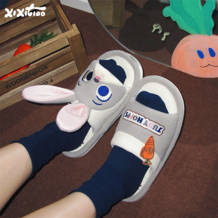 细细条 迪士尼朱迪地板鞋 女春夏学生居家空调房吸汗棉布拖鞋 正版