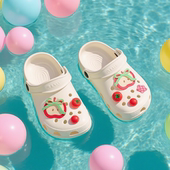 夏 亲子外穿女童宝宝足弓洞洞鞋 细细条 多巴胺红苹果diy儿童凉拖鞋