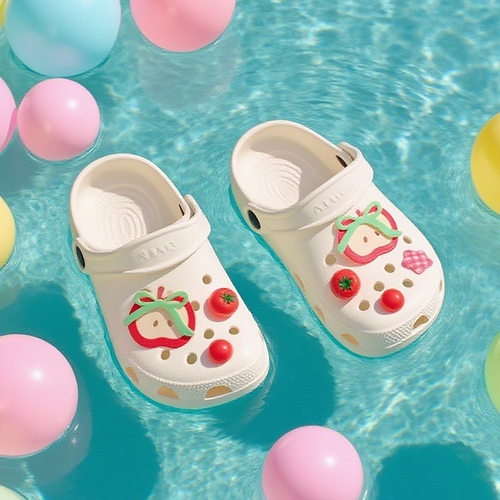 细细条多巴胺红苹果儿童凉拖鞋