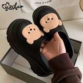 ins 休闲百搭办公室户外厚底防滑雨鞋 细细条 学生卡通小熊头半拖鞋