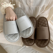 细细条 男女 纯色菱格居家拖鞋 轻便防滑平底高级感情侣凉拖鞋 夏季
