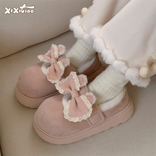 细细条甜美花边蝴蝶结玛丽珍鞋