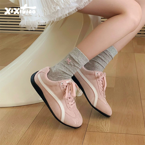 细细条韩系蝴蝶结足弓德训鞋女