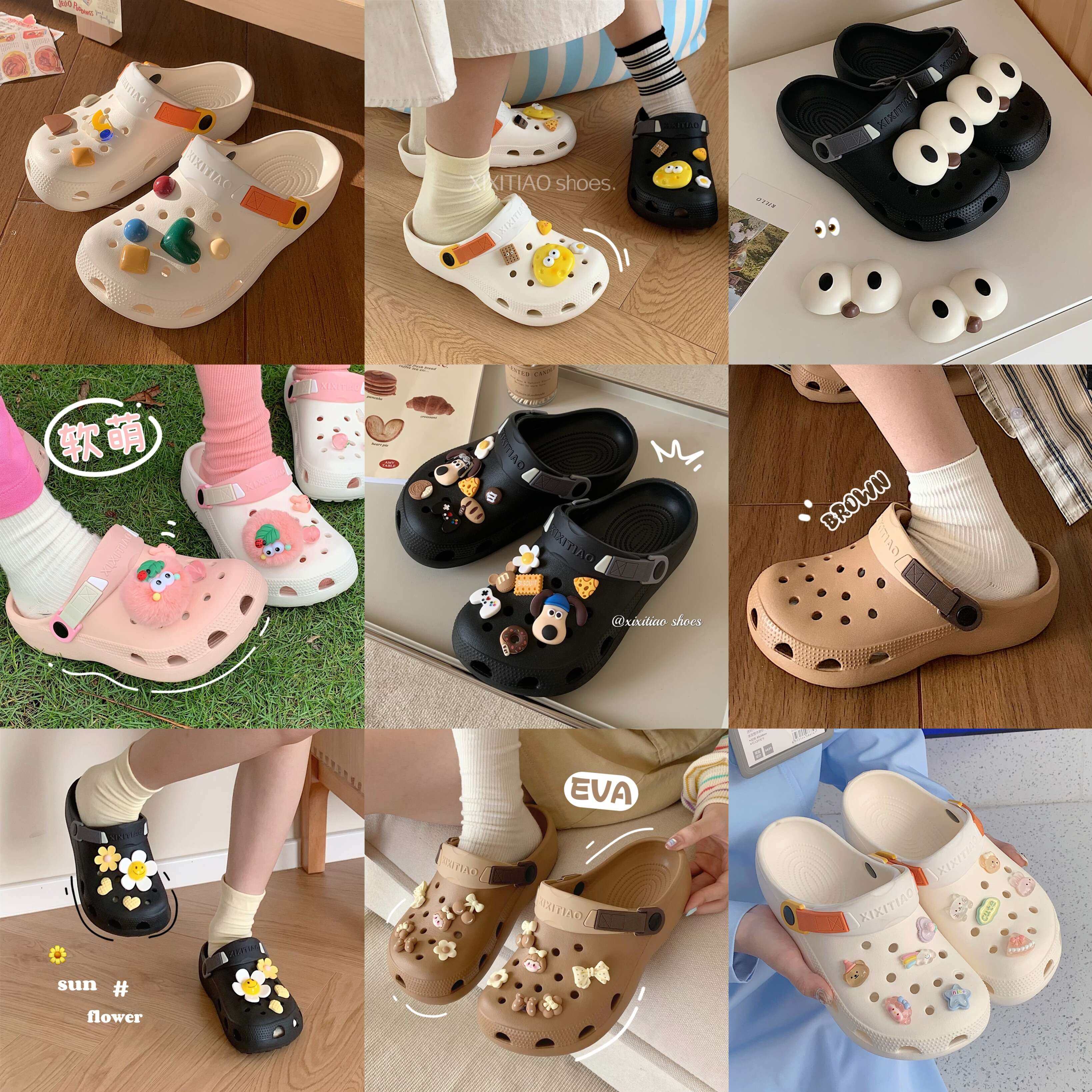 细细条ins潮趣味情侣洞洞鞋