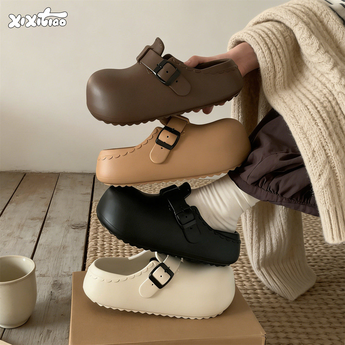 细细条 EVA户外防水足弓包头凉拖勃肯鞋女夏季防滑休闲百搭洞洞鞋