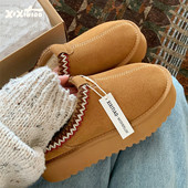 增高保暖毛毛半拖鞋 细细条 真牛皮羊毛民族风厚底雪地靴女冬时尚