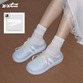 板鞋 女创意蕾丝系带懒人拖鞋 春夏百搭潮酷条纹包头德训鞋 细细条