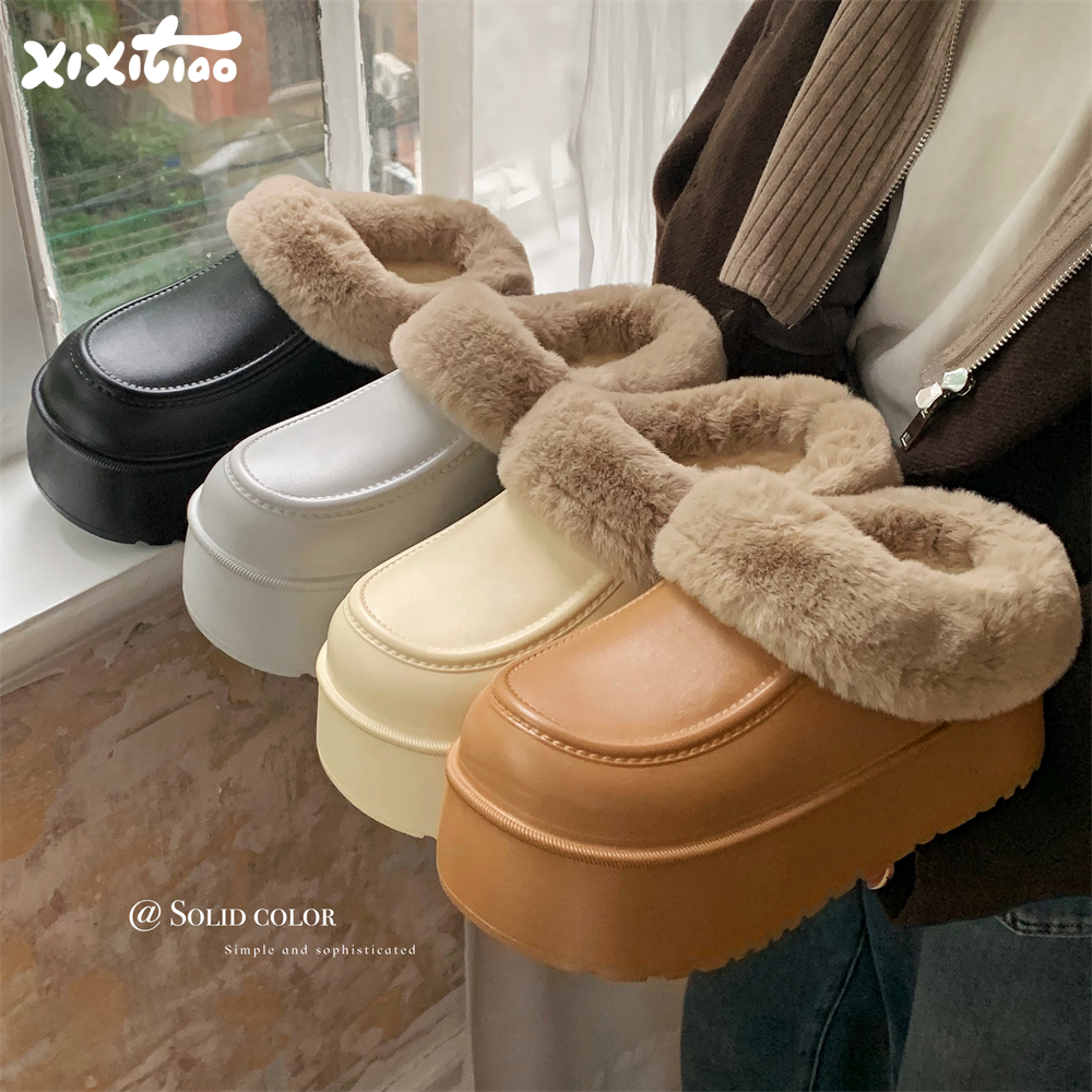 细细条时尚厚底增高包头棉鞋