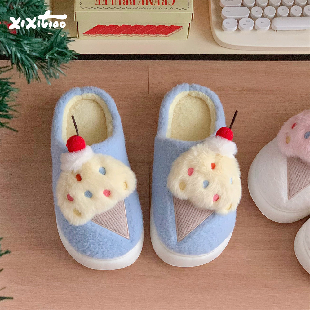 细细条  少女心毛毛鞋女新款甜美冰淇淋学生家用保暖防滑棉拖鞋冬,居家布艺,居家棉拖/棉鞋,淘宝优惠券,粉丝福利购,淘宝优惠卷