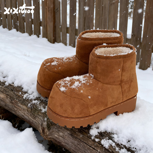 细细条厚底丑萌大头雪地靴女冬