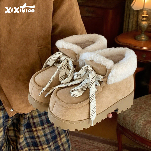 细细条ins时尚系带中筒雪地靴女