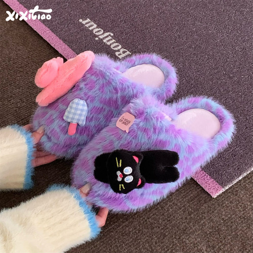 细细条个性小猫趣味家居毛毛鞋