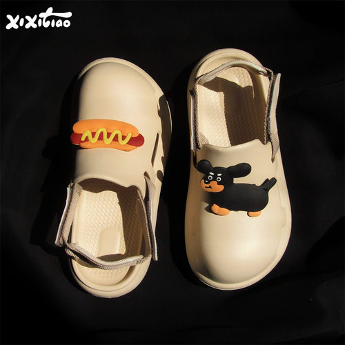 细细条趣味狗狗休闲沙滩凉鞋