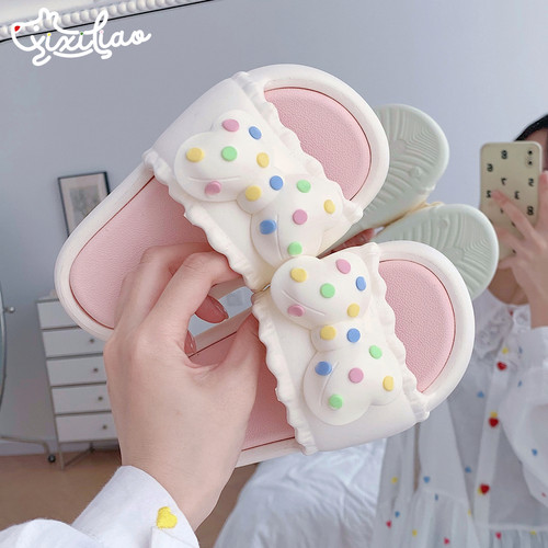 细细条女童宝宝波点蝴蝶结拖鞋