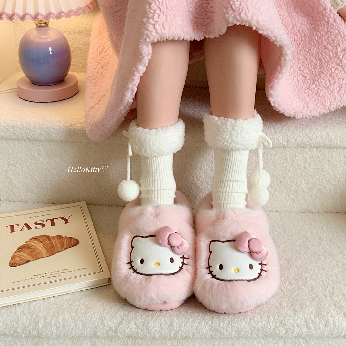 细细条 正版HelloKitty棉拖鞋女室内保暖少女心冬网红毛绒月子鞋