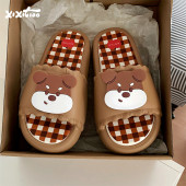 居家防滑夏季 趣味狗狗一字拖鞋 女士外穿撞色格子凉拖 个性 细细条