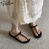 细细条 海边防滑外穿夹脚沙滩凉拖鞋 法式 高级感串珠人字拖女夏季