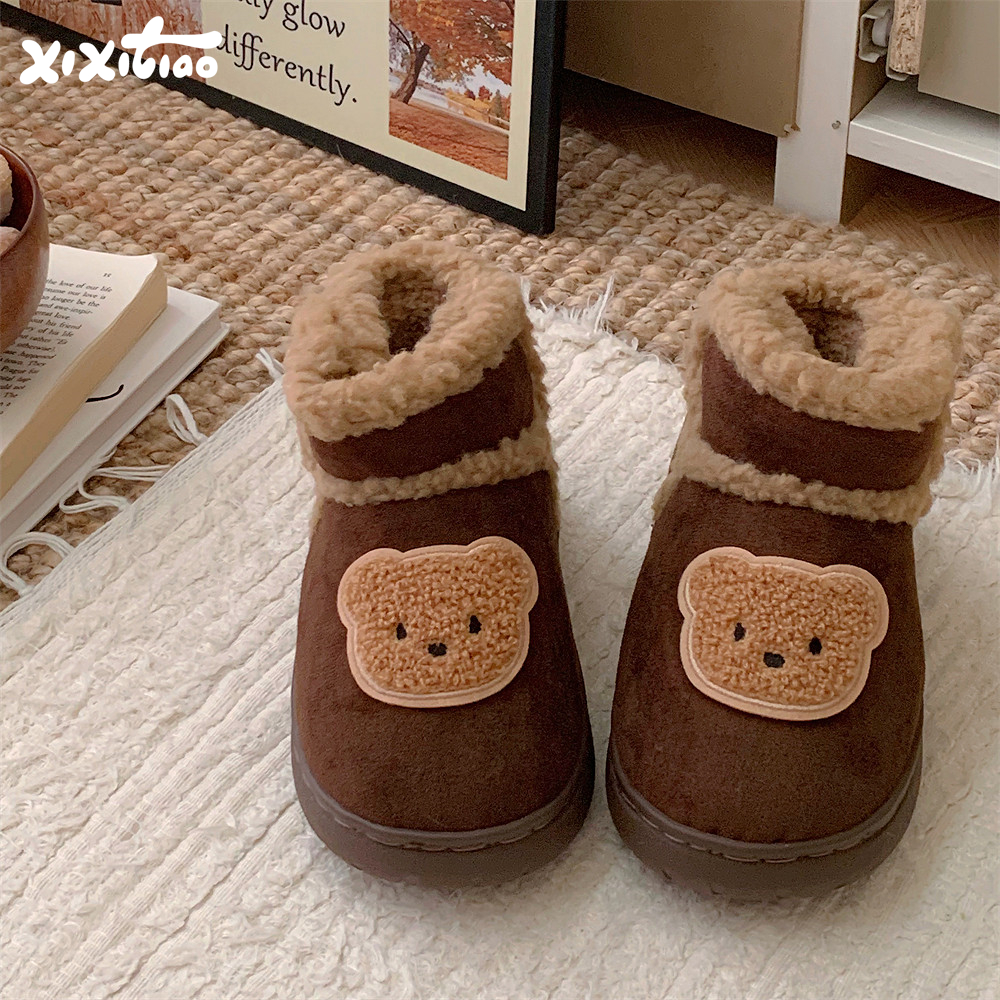 细细条软萌小熊女童魔术贴雪地靴