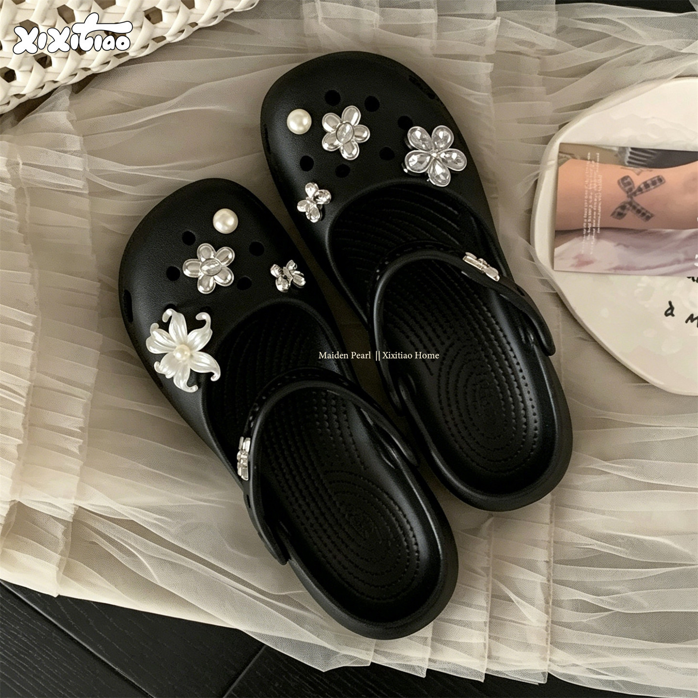 细细条仙女风花朵芭蕾洞洞鞋女图片