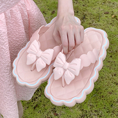 仙女软底防滑外穿沙滩鞋 细细条 可爱少女心花边蝴蝶结人字拖鞋 夏