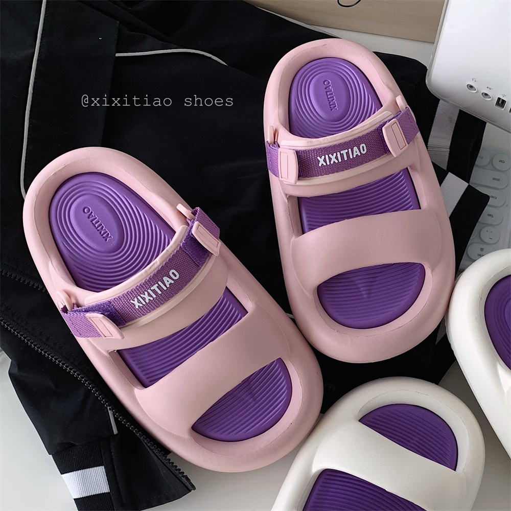 细细条个性时尚运动风拼色凉拖鞋