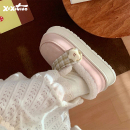 细细条 韩系格子星星乐福棉拖鞋女冬保暖防滑学生外穿加绒面包鞋