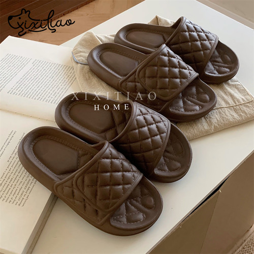 细细条简约创意纯色菱格凉拖鞋